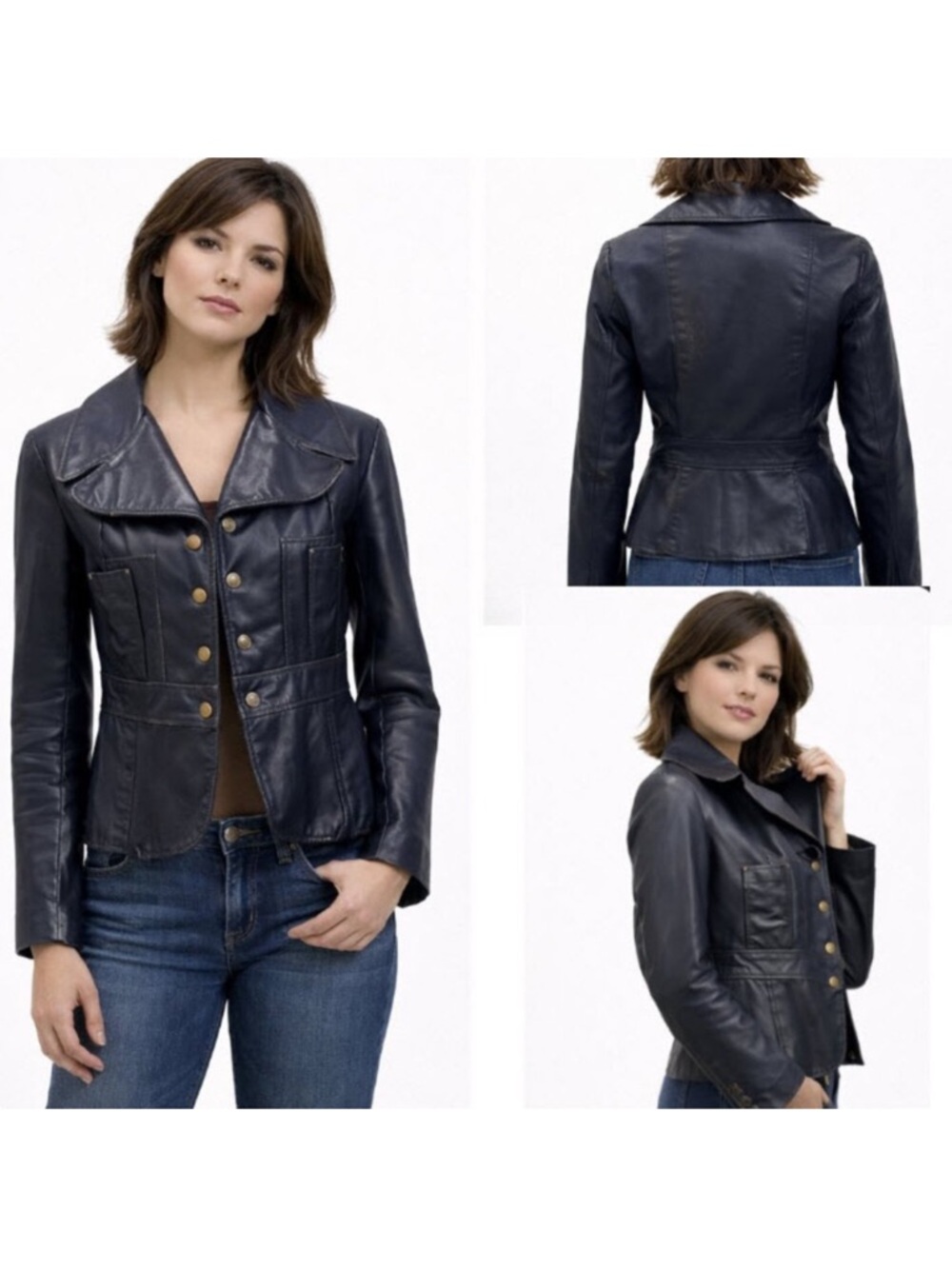 Vintage Blue Leather Moto Jacket Size Small